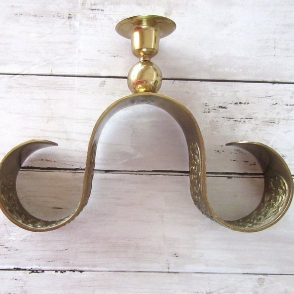 Scrolled brass ornamental embossed candle holder - Picture 6 of 8